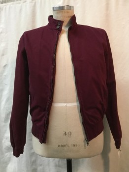 TOPMAN, Maroon Red, Cotton, Solid, Maroon, Zip Front, 2 Pockets, Collar Stand