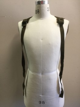 Unisex, Sci-Fi/Fantasy Space Oddity, MTO, Khaki, Green, Cotton, Solid, O/S, Partial Harness, Thick Woven Cotton, Shoulder Buckles, Padded Back Panel with Flap, Straps From Back Panel Meant to Attach to a Belt, Front Strap with No Buckles or Attachments