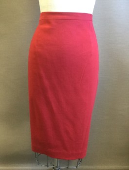 BROOKS BROTHERS, Red, Wool, Spandex, Solid, Crepe, Pencil Skirt, 1" Wide Self Waistband, Darts at Waist, Center Back Invisible Zipper, Vent at Center Back Hem