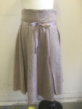 Childrens, Skirt, DIMO, Taupe, Wool, Polyester, Solid, Sz.12, Knee Length, Dropped Waist Satin 1/2" Ribbon Detail with Bow at Center Front, Box Pleats, Invisible Zipper at Side