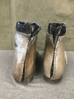 Mens, Historical Fiction Boots , MTO, Silver, Rubber, 10, Set of Boots : Silver Rubber Aged to Look Like Metal,  Tiered Toe Plates, Rubber Sole with Heel, Zip Back, Navy Suede Ankle Trim *silver Beginning to Peal*  Can Be Paired with Suit of Armor FC046700, Multiple