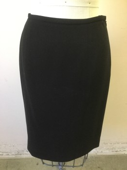 ANN TAYLOR, Black, Polyester, Acetate, Solid, Straight Skirt with Bottom Back Fan Pleat Detail, Just Below Knee, Side Pleat