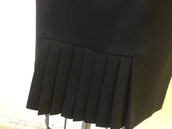 ANN TAYLOR, Black, Polyester, Acetate, Solid, Straight Skirt with Bottom Back Fan Pleat Detail, Just Below Knee, Side Pleat