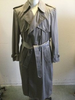 Taupe, Polyester, Solid, Double Breasted, Wrist Straps, Peaked Lapel, Belt, No Detachable Lining, **With Matching Belt