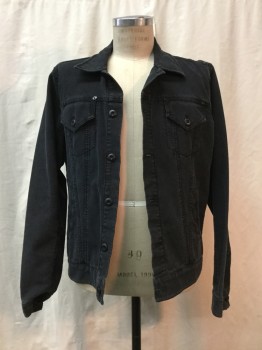 GUESS, Faded Black, Cotton, Solid, Button Front, Collar Attached, 4 Pockets,