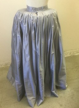 Slate Blue, Antique White, Pearl White, Silk, Beaded, 3 Piece Gown: Underskirt, Taffeta, Antique White Floral Embroidery and Pearls at Front Hem, Double Layered with Top Layer Open in Front, Cartridge Pleated Back and Side Waist, Floor Length, Made To Order