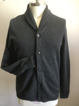 POLO R. L.., Charcoal Gray, Wool, Solid, 5 Buttons, Shawl Collar, 2 Pockets,