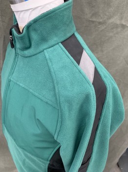 MASCOT, Green, Black, Polyester, Color Blocking, Fleece, Zip Front, Stand Collar, Black Side Panels and Sleeve Panels, 3 Pockets, Raglan Sleeves, Elastic Cuff