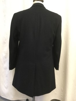 KENNETH COLE, Black, Wool, Polyester, Solid, Notched Lapel, 3 Button Front, 2 Pockets, Back Vent, Fully Lined