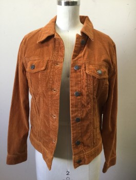 OLD NAVY, Burnt Orange, Cotton, Solid, Corduroy, Jean Jacket Style, Button Front, Collar Attached, 4 Pockets, No Lining