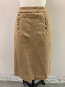 Womens, Skirt, Below Knee, MARC JACOBS, Khaki Brown, Wool, 8, Barn Door Front, Zip Side, Lace Up Back, Inverted Pleat at Back