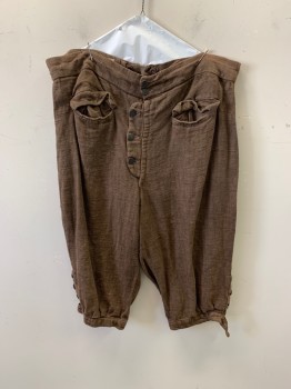 Mens, Historical Fiction Pants, NL/MTO, Brown, Cotton, W: 40, 2 Pockets with Flaps. Button Fly, Button Side Cuffs, Aged/Distressed