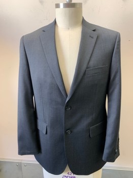 JOS A BANK, Charcoal Gray, Wool, Solid, 2 Buttons, Single Breasted, Notched Lapel, 3 Pockets