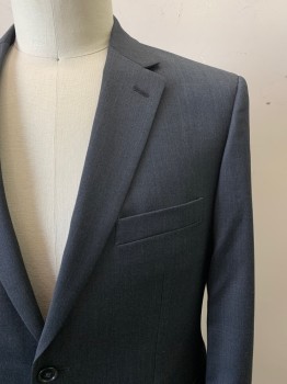 JOS A BANK, Charcoal Gray, Wool, Solid, 2 Buttons, Single Breasted, Notched Lapel, 3 Pockets