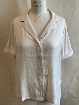 BANANA REPUBLIC, Cream, Polyester, Button Front, C.A., S/S, 4 Buttons, Cuff on Both Sleeves