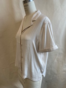 BANANA REPUBLIC, Cream, Polyester, Button Front, C.A., S/S, 4 Buttons, Cuff on Both Sleeves