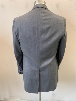 CRICKETEER, Dk Gray, Wool, Heathered, Notched Lapel, Single Breasted, Button Front, 2 Buttons,  3 Pockets, Single Back Vent