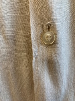 Mens, Casual Shirt, TOWN TOPIC, Beige, Linen, Solid, M, S/S, Button Front, Chest Pocket, Cuffed Sleeves, Brown Crown Embroidery, 1950s **Small Repairs on Front