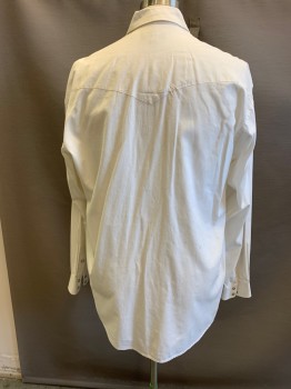 Mens, Western, Stetson, Off White, Cotton, Solid, L, Button Front, L/S, C.A., 2 Pockets, Pearl Buttons with Stetson Logo,