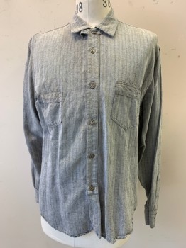 Mens, Historical Fiction Shirt, MTO, Gray, Cotton, Stripes - Pin, 36, 19, Button Front, 6 Metal Buttons, L/S, C.A., 2 Pockets,