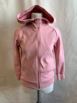 Childrens, Sweater, UNIQLO, Lt Pink, Cotton, Polyester, 11-12, Mock Neck, Hooded, Zip Front, Long Sleeves, 2 Pockets