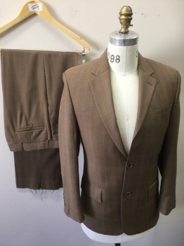 MICHAEL KORS, Lt Brown, Baby Blue, Brown, Wool, Glen Plaid, Single Breasted, 2 Buttons,  Notched Lapel,