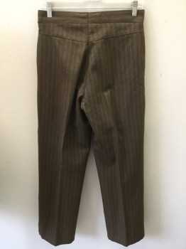 Mens, Pants 1890s-1910s, MTO, Brown, Red, White, Wool, Stripes - Pin, 30/29+, Button Fly,  Pockets, Suspender Buttons, Yoke,