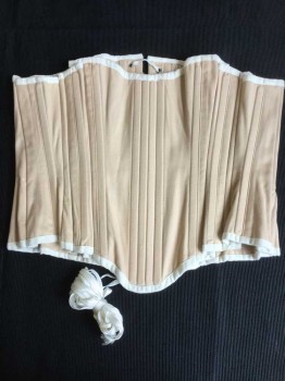 Womens, Corset 1890s-1910s, N/L, Beige, Cotton, Solid, W32, B42, with Cream Trim, Lace Up Center Back, No Lacing,