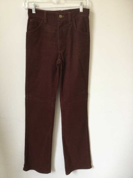 Womens, Pants, LEE, Brown, Cotton, Polyester, Solid, W:26, Corduroy, High Waist, Straight Leg, Zip Fly, 5 Pockets, Late 1970's-1980's **Has Some Stains At Front Waist
