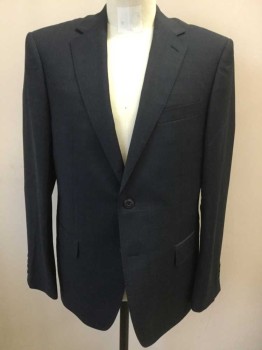 M&S COLLECTION, Midnight Blue, Blue, Wool, Grid , Midnight with Faint Blue Windowpane Stripe, Single Breasted, Notched Lapel, 2 Buttons, 3 Pockets