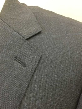 M&S COLLECTION, Midnight Blue, Blue, Wool, Grid , Midnight with Faint Blue Windowpane Stripe, Single Breasted, Notched Lapel, 2 Buttons, 3 Pockets