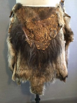 Mens, Historical Fiction Skirt, MTO, Brown, Tan Brown, Multi-color, Fur, Abstract , S, Artfully Matted Pelts Attached To Inner Cotton Waistband, Velcro Close. Super Deluxe Neanderthal, Barbarian, Early Man, Multiples