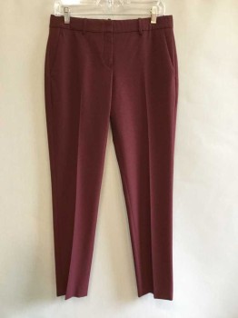 THEORY, Wine Red, Wool, Lycra, Solid, Dress Pants, Flat Front, Zip Fly, 4 Pockets,