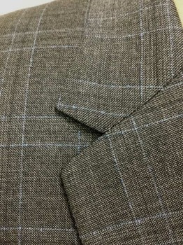 PAUL SMITH, Gray, Lt Blue, Wool, Plaid-  Windowpane, Gray with Light Blue Double Thin Striped Windowpane, Single Breasted, Notched Lapel, 2 Buttons, 3 Pockets, Black and Royal Blue Satin Lining, Peach Lining in Sleeves