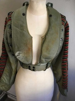 Womens, Sci-Fi/Fantasy Jacket, Sea Foam Green, Multi-color, Nylon, Cotton, Solid, Stripes, 34 B, Cropped Faded Seafoam, Self Belted, Bomber Jacket Base With Shawl Collar. Multi Color Striped Cotton Knit Sleeves