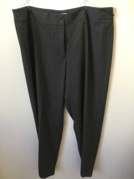 CALVIN KLEIN, Dk Gray, Polyester, Rayon, Solid, Flat Front, 2 Buttons on Wide Waistband, Traditional Fit