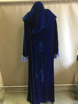 MTO, Dk Blue, Lt Blue, Gold, Multi-color, Synthetic, Solid, Velvet Pullover Robe with Hood, Long Sleeves, Trimmed with Light Blue, 3 Gold Chains Hold Up Gold Metal Polygon with Multi-color Stones, Double
