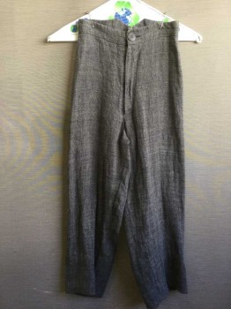 Childrens, Pants 1890s-1910s, M.T.O., Slate Blue, Cream, Linen, Heathered, 20+, 22/, Boy's, High Waisted, Zip Fly