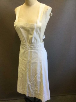 N/L, White, Cotton, Solid, Pinafore Apron, Self Ties at Waist, 1 Patch Pocket, Made To Order Reproduction