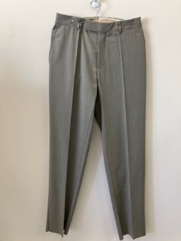 BOSS, Taupe, Wool, Synthetic, Heathered, Flat Front, Zip Fly, 4 Pockets,