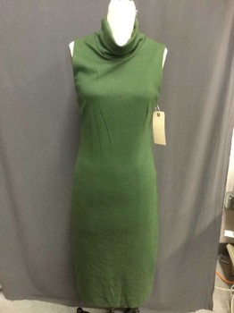 L'AGENCE, Moss Green, Viscose, Spandex, Solid, Turtleneck, Sleeveless, Pull Over, Mid Calf Length, See Photo Attached,