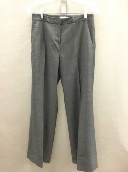 CALVIN KLEIN, Gray, Wool, Silk, Solid, Flat Front, Button Tab