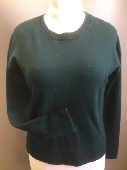 BABATON, Forest Green, Wool, Solid, Long Sleeves, Crew Neck, Side Slits