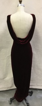 ABS, Cranberry Red, Polyester, Solid, Velvet, Stretch, Bateau/Boat Neck, Elastic Waist, Sleeveless, Backless with Swag,