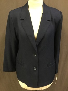 ALFRED DUNNER, Navy Blue, Polyester, Solid, Single Breasted, 2 Buttons,  Notched Lapel, 2 Pockets, Unlined, Little Structure