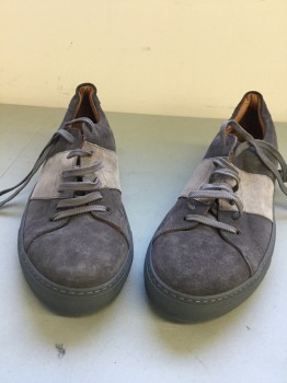 Mens, Shoe, Sneakers/Tennis , SAKS FIFTH AVE, Charcoal Gray, Gray, Suede, Color Blocking, 10, Low Top, Lace Up