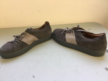 Mens, Shoe, Sneakers/Tennis , SAKS FIFTH AVE, Charcoal Gray, Gray, Suede, Color Blocking, 10, Low Top, Lace Up