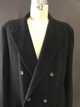 Mens, Coat 1890s-1910s, MTO, Charcoal Gray, Wool, Solid, 48, Double Breasted, Pocket Flap, Peaked Lapel,
