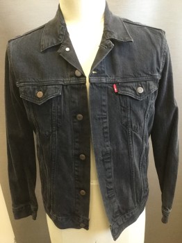 LEVI'S, Black, Cotton, Solid, Collar Attached, Button Front, Pocket Flaps, Long Sleeves, Slit Pockets