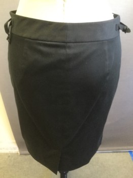 ELIE TAHARI, Black, Cotton, Lycra, Solid, Straight Skirt, Zip Fly, Side Adjustable Straps